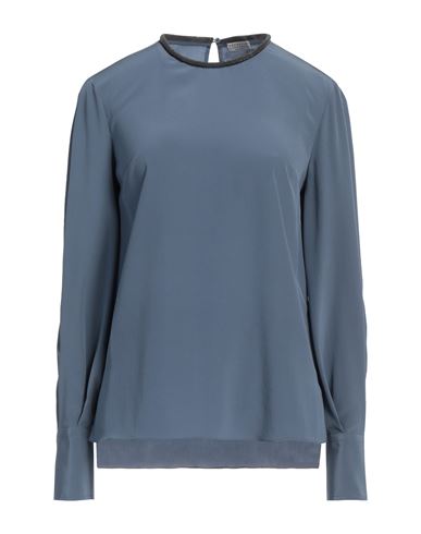 Brunello Cucinelli Woman Top Slate Blue Size Xs Silk, Ecobrass In Blue