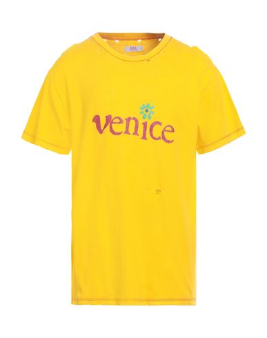 Shop Erl Man T-shirt Yellow Size Xl Cotton, Linen