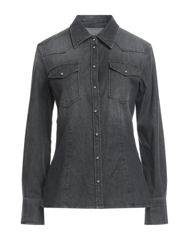 Shop Dondup Woman Denim Shirt Black Size 10 Cotton, Viscose, Polyester, Elastane