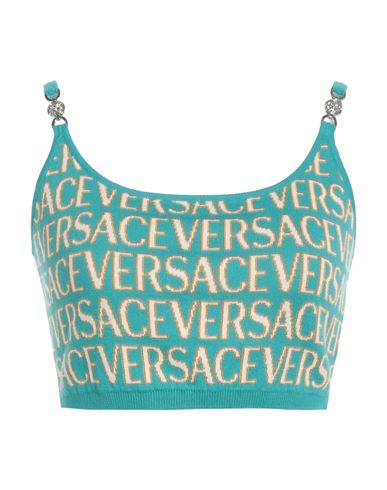 Shop Versace Woman Top Turquoise Size 6 Cotton, Viscose In Blue