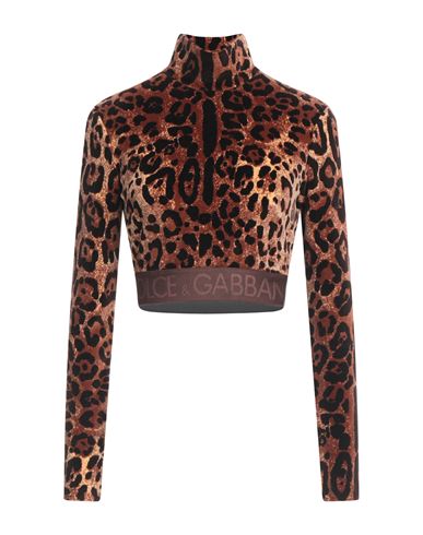 Shop Dolce & Gabbana Woman Top Brown Size 6 Cotton, Polyamide, Polyester, Elastane