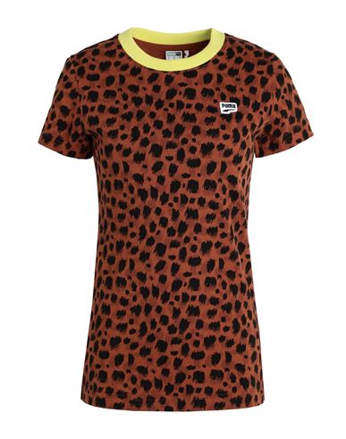 Puma Downtown Kitten Slim Tee Woman T-shirt Brown Size L Cotton