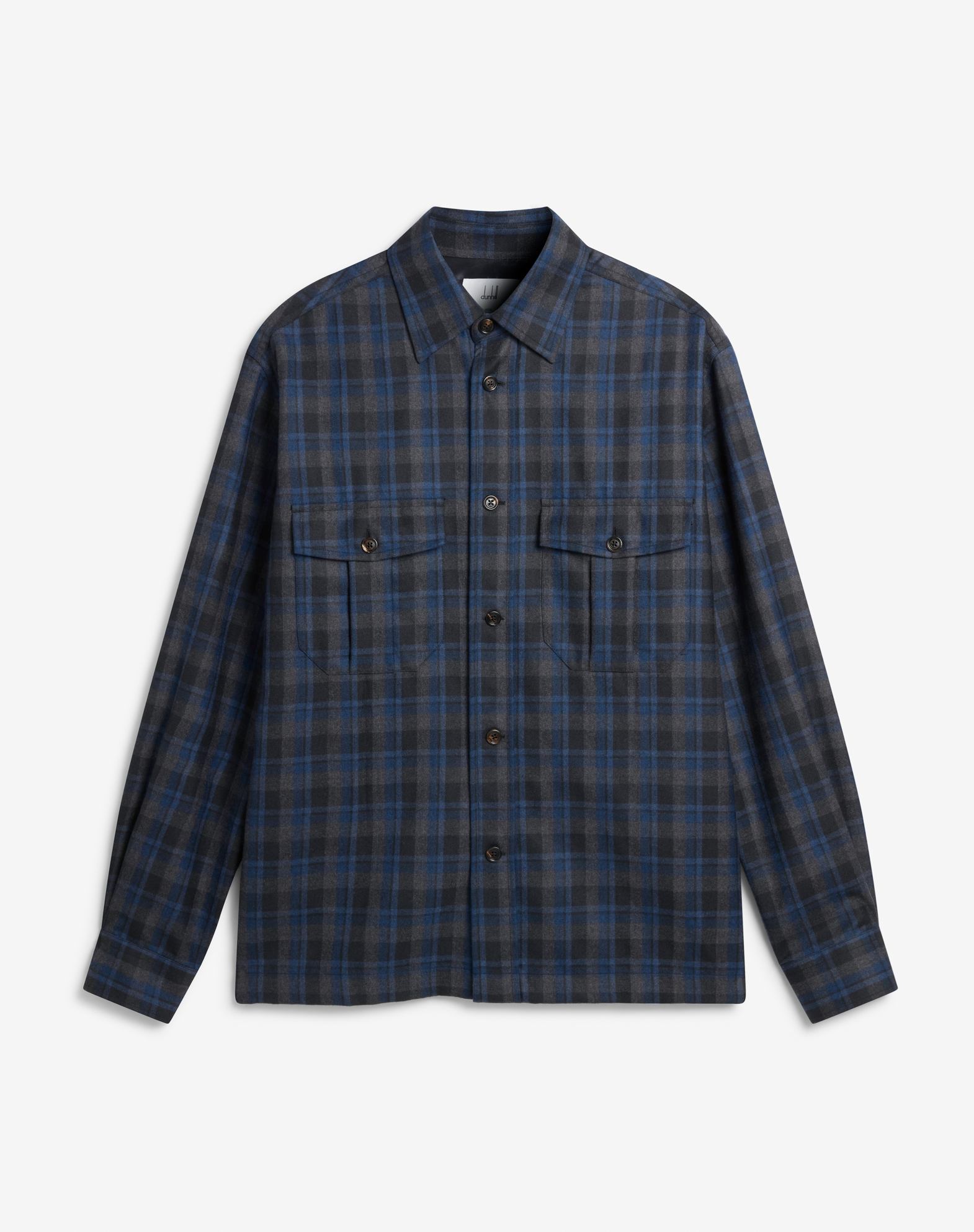 Shop Dunhill Wool Cashmere Check Military Overshirt In Blue