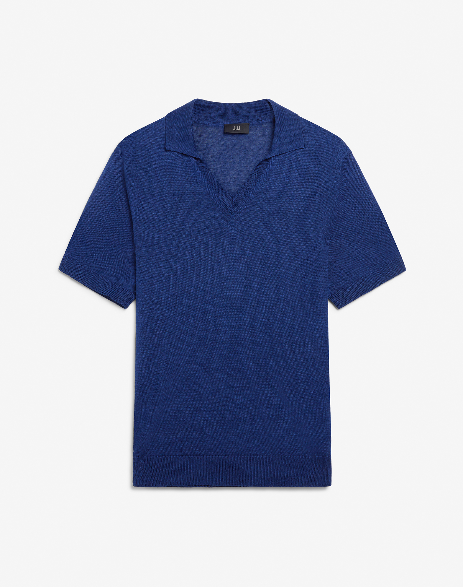 Dunhill Linen Silk Short Sleeve Polo In Blue