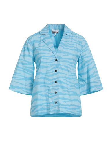 Shop Ganni Woman Shirt Azure Size 6 Organic Cotton In Blue