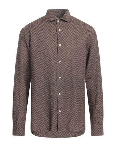 Shop Drumohr Man Shirt Dark Brown Size Xl Linen