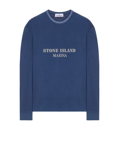 Stone Island T-shirt Manches Longues Bleu Coton In Bleu