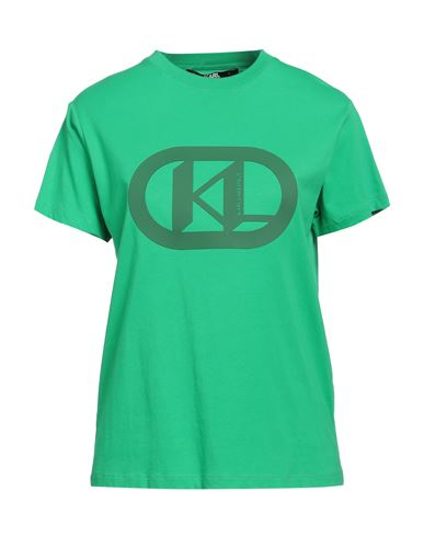 Shop Karl Lagerfeld Woman T-shirt Green Size S Organic Cotton