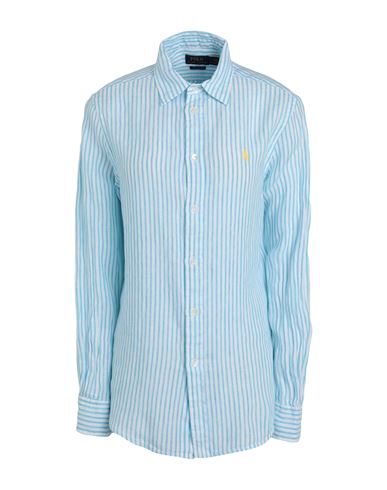 Shop Polo Ralph Lauren Woman Shirt Turquoise Size L Linen In Blue