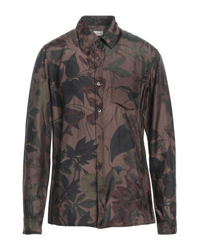 Shop Dries Van Noten Man Shirt Brown Size 42 Silk