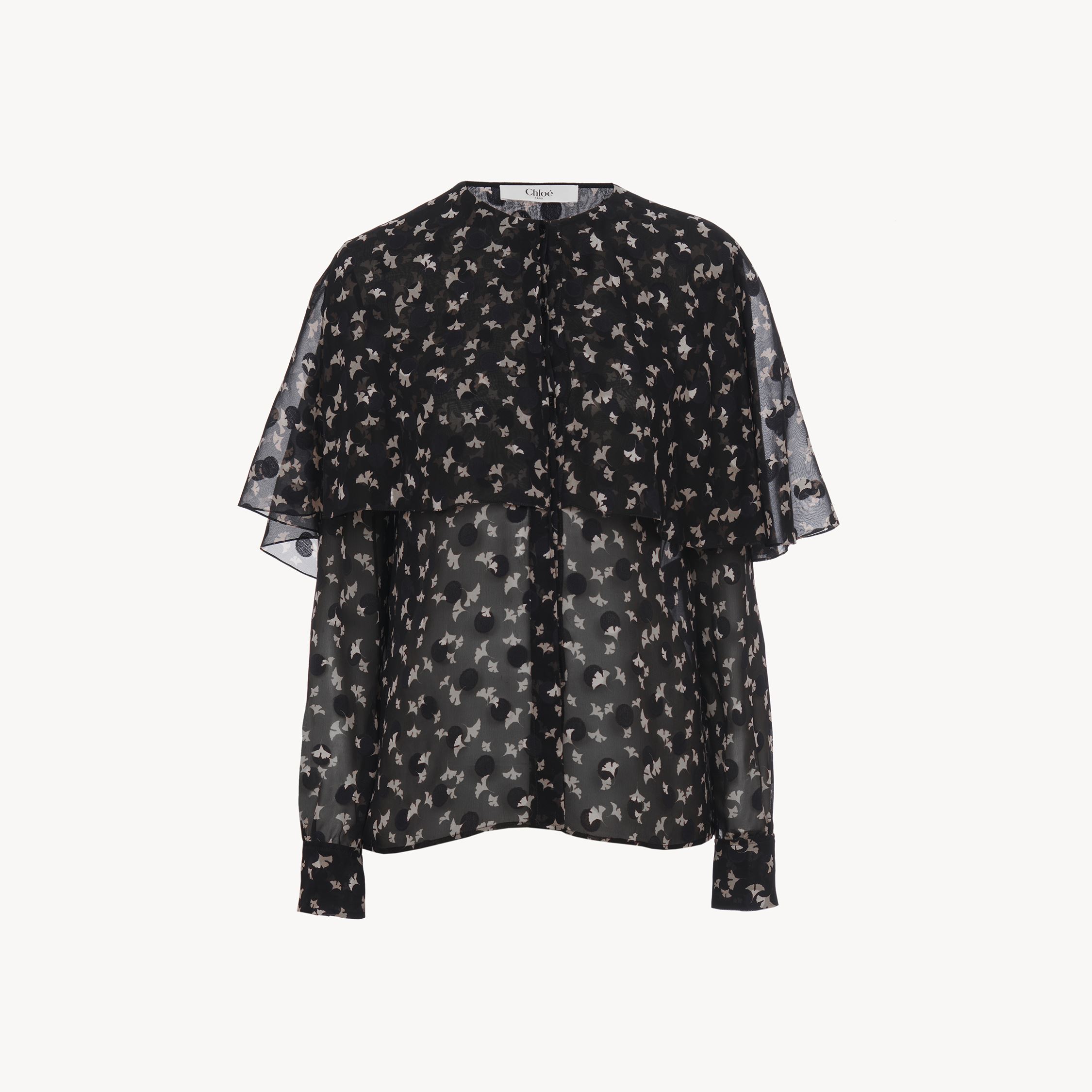 Shop Chloé Blouse Cape En Satin De Soie Jacquard Femme Noir Taille 40 100% Soie, Pinctada Maxima, Farmed, Coo A In Black