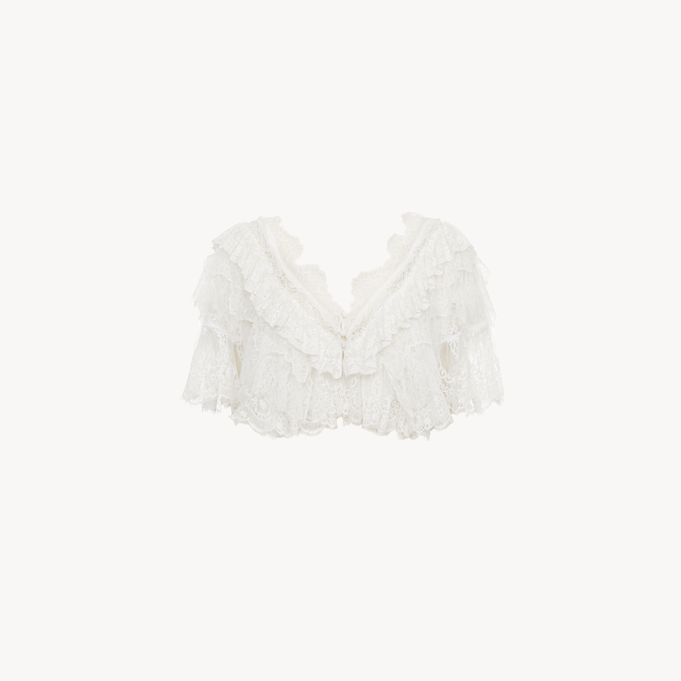 CHLOÉ TOP COL V HÉRITAGE EN DENTELLE FEMME BLANC TAILLE 38 100% SOIE, POLYAMIDE, COTON, VISCOSE 