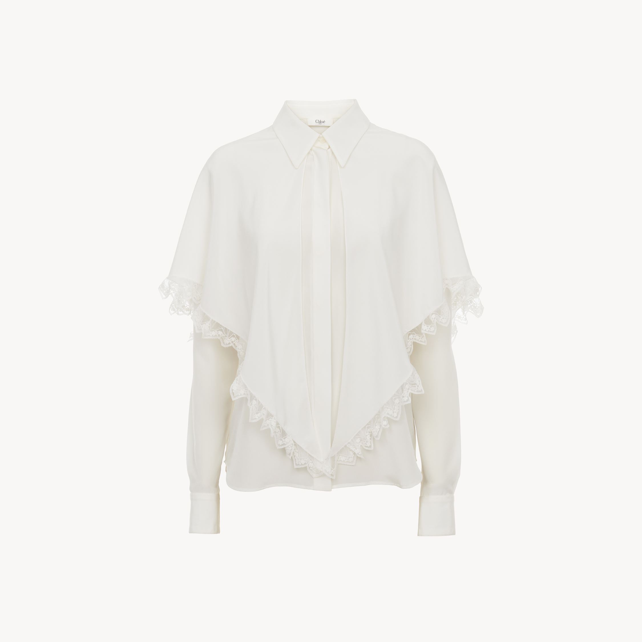 Shop Chloé Knotted Heritage Cape Blouse In Silk White Size 4 100% Silk, Pinctada Maxima, Farmed, Coo Australia