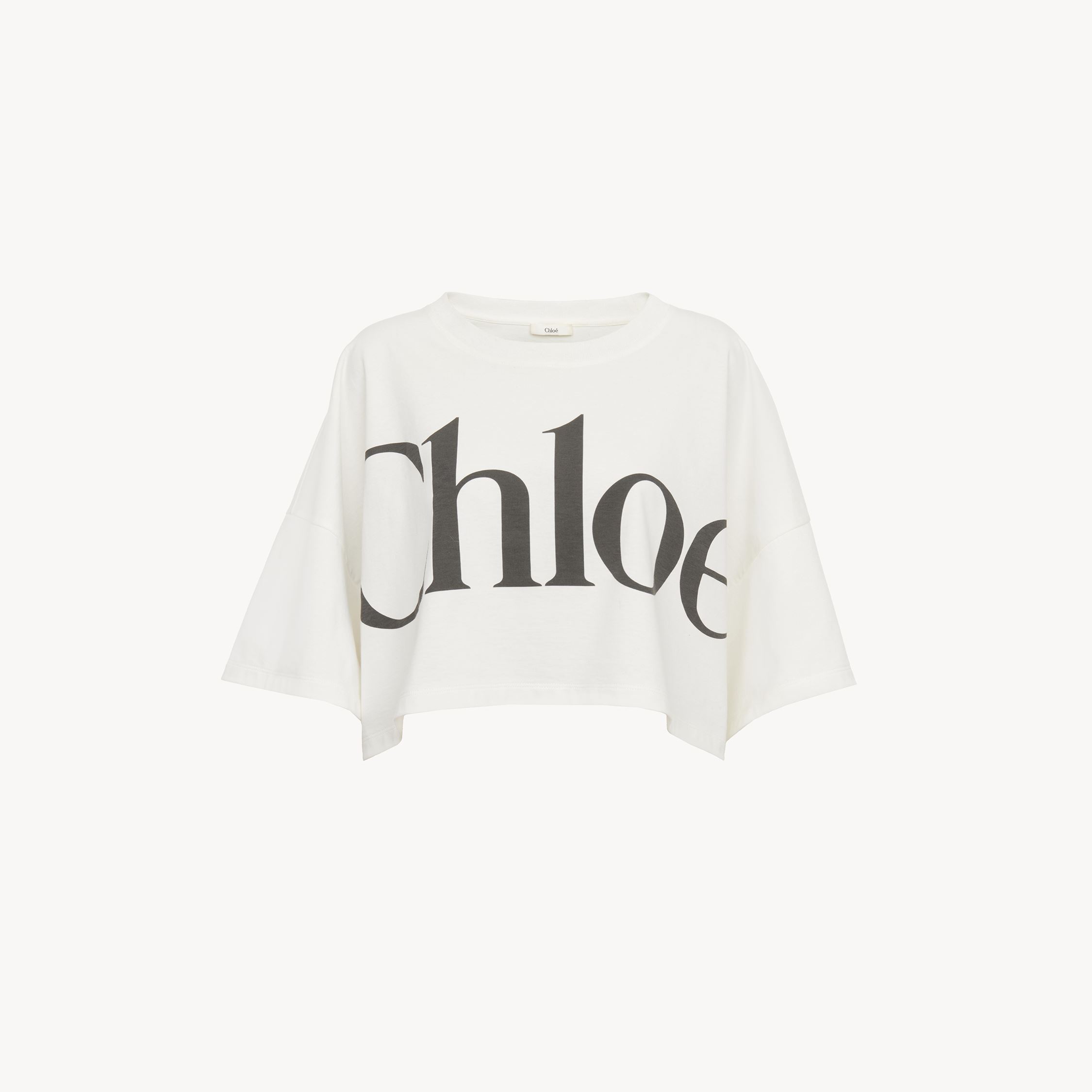 Shop Chloé T-shirt Court Droit En Jersey De Coton À Logo Femme Blanc Taille L 100% Coton In White