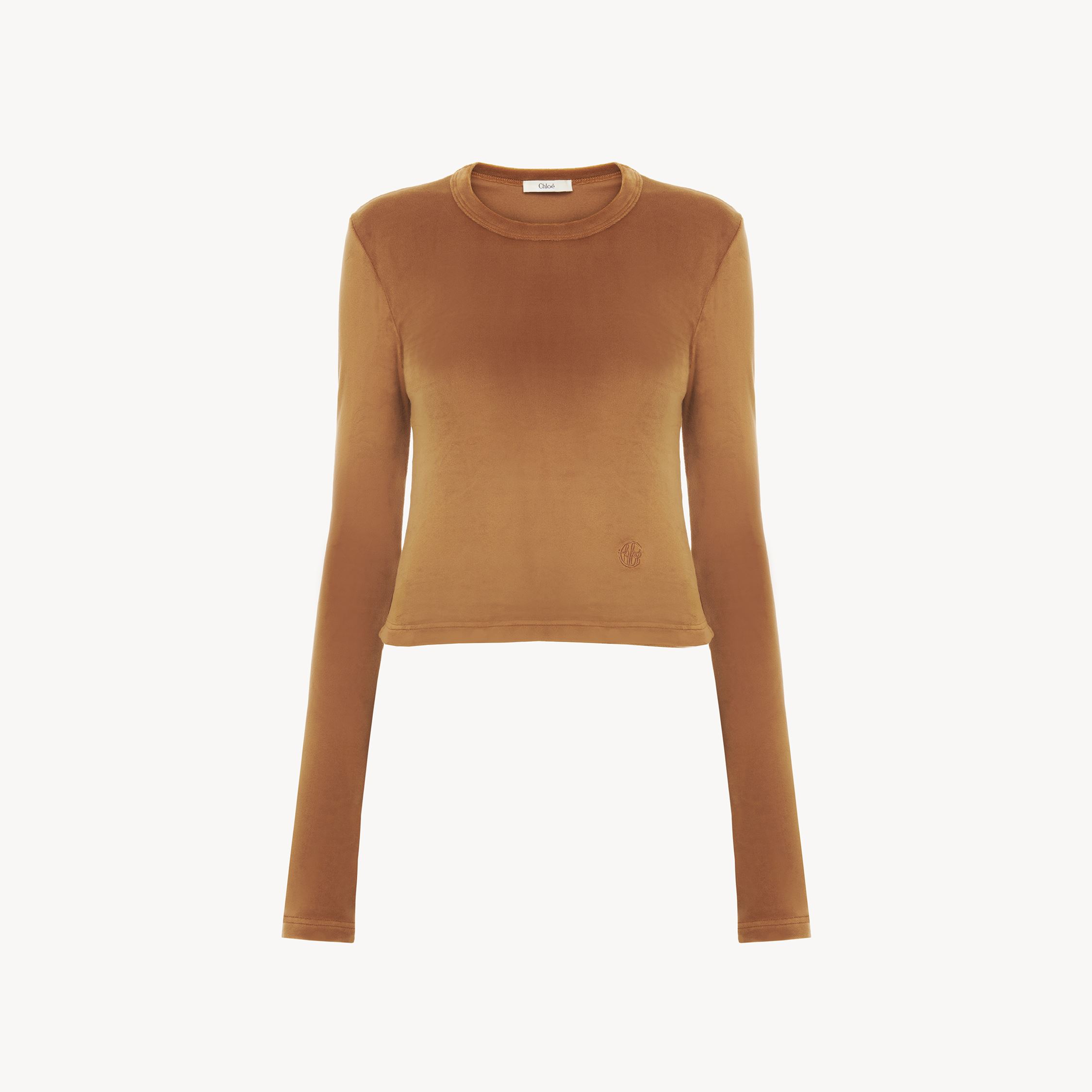 Shop Chloé Top Manches Longues En Jersey Velours Femme Brun Taille L 100% Polyester In Brown