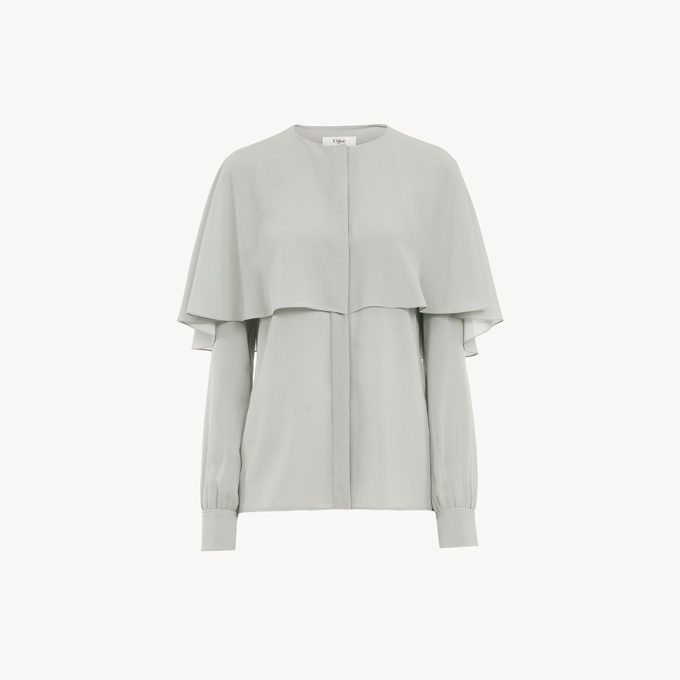 Shop Chloé Blouse Cape En Georgette De Soie Femme Vert Taille 36 100% Soie, Pinctada Maxima, Farmed, Coo Austra In Green