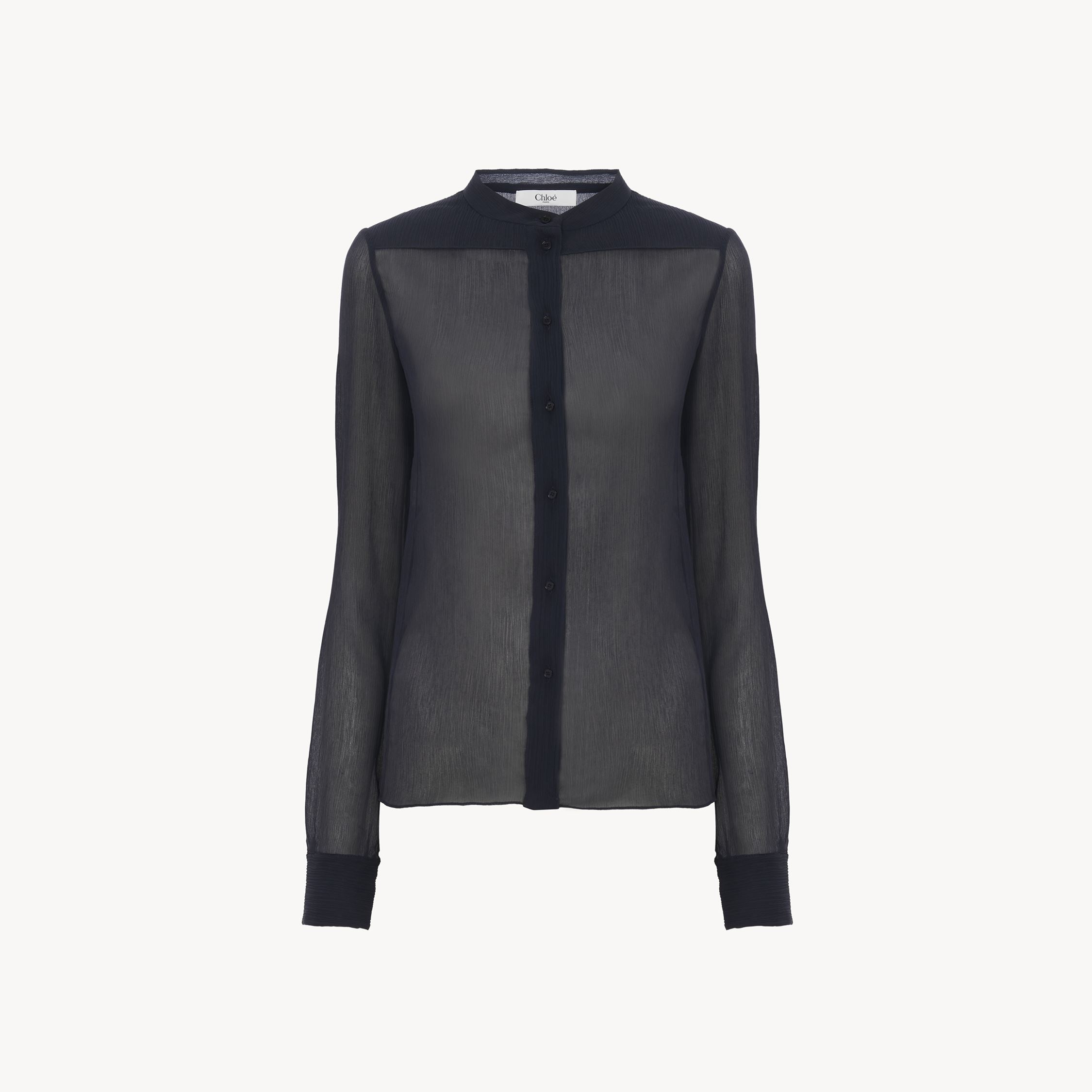 Shop Chloé Blouse Sans Col Ajustée En Crépon De Soie Femme Bleu Taille 38 100% Soie, Pinctada Maxima, Farmed, C In Blue