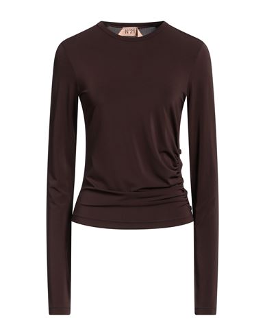N°21 Woman T-shirt Dark Brown Size 10 Viscose, Polyester, Elastane