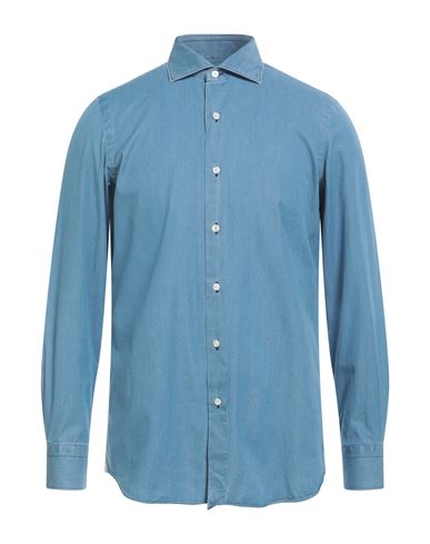 Shop Finamore 1925 Man Denim Shirt Blue Size 15 ¾ Cotton