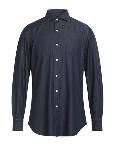 Finamore 1925 Man Denim Shirt Blue Size 17 Cotton