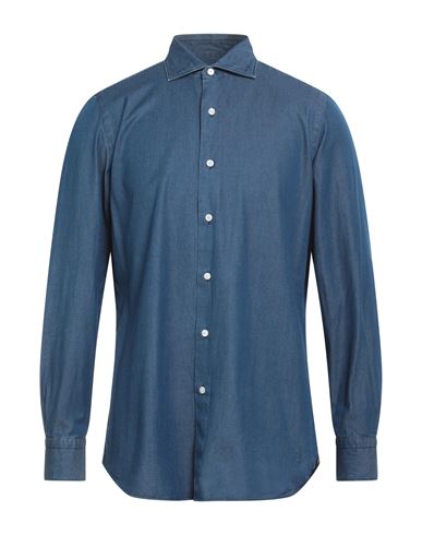 Shop Finamore 1925 Man Denim Shirt Blue Size 16 ½ Cotton