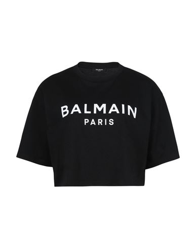 Balmain Logo Print Cropped Cotton Jersey T-shirt In Black