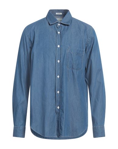 Shop Hartford Man Denim Shirt Blue Size Xxl Cotton