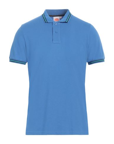 Sundek Man Polo Shirt Azure Size L Cotton, Elastane In Blue