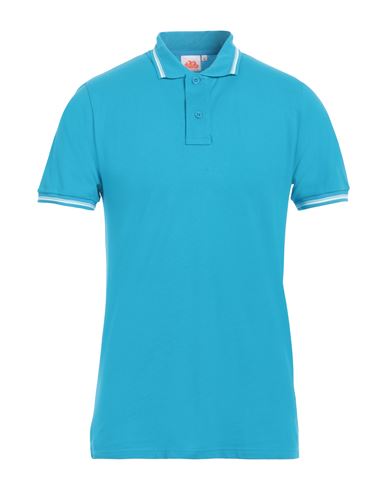 Sundek Man Polo Shirt Turquoise Size L Cotton, Elastane In Blue