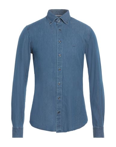 Shop Michael Kors Mens Man Denim Shirt Blue Size 15 Cotton