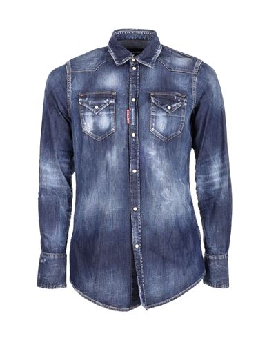 Shop Dsquared2 Jeans Shirt Man Denim Shirt Midnight Blue Size 34 Cotton
