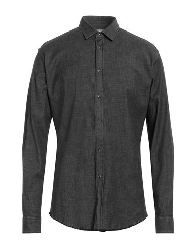 Shop Grey Daniele Alessandrini Man Denim Shirt Black Size 15 ¾ Cotton, Elastane
