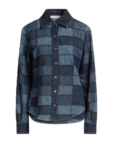 Shop Chloé Woman Denim Shirt Blue Size 6 Cotton, Linen