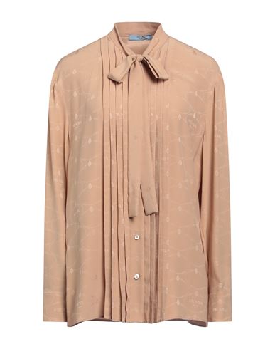 Prada Woman Shirt Camel Size 8 Silk In Brown