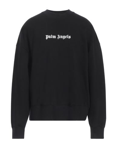 Palm Angels Black Cotton Crew Neck Sweatshirt With White Logo In Black