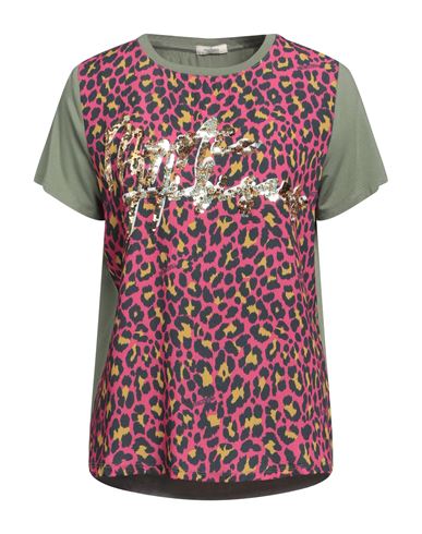 Fracomina Woman T-shirt Fuchsia Size L Viscose, Elastane, Polyester In Pink