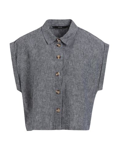 Vero Moda Woman Shirt Navy Blue Size Xl Linen, Cotton In Gray