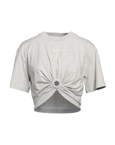 Palm Angels Cropped Ring T-shirt With Logo Print In Grey