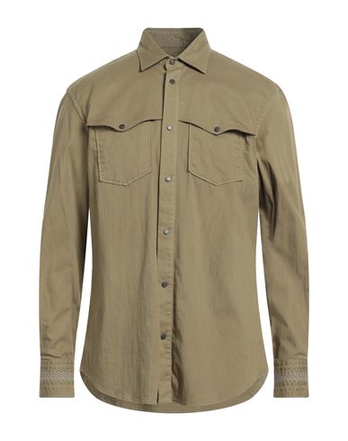 Dondup Man Shirt Military Green Size Xl Cotton, Elastane