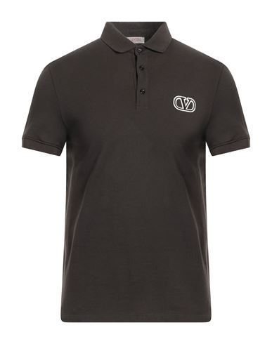Valentino Garavani Man Polo Shirt Dark Brown Size S Cotton, Polyester In Black