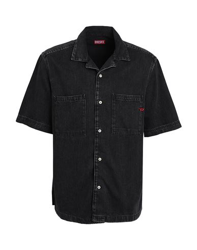 Shop Diesel D-paroshort Man Denim Shirt Black Size Xl Cotton, Lyocell