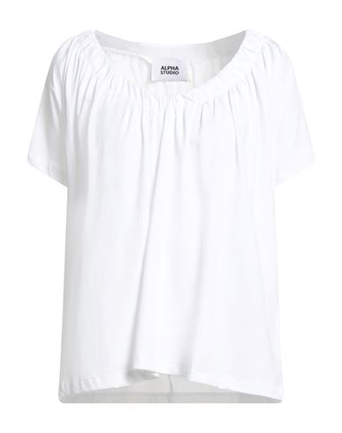 Alpha Studio Woman T-shirt White Size 6 Cotton, Elastane In White