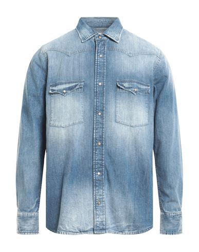 Shop Pence Man Denim Shirt Blue Size Xl Cotton