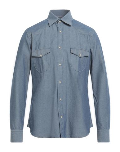 Shop Tintoria Mattei 954 Man Shirt Blue Size 17 Cotton
