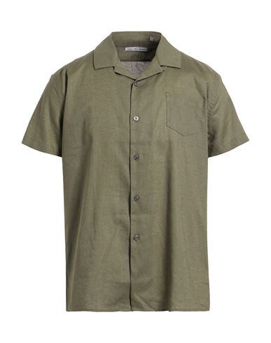 Grey Daniele Alessandrini Man Shirt Military Green Size 16 ½ Linen, Cotton In Blue