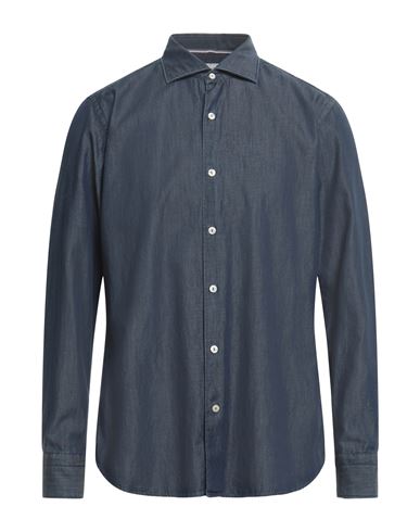Tintoria Mattei 954 Man Shirt Blue Size 16 ½ Cotton In Metallic