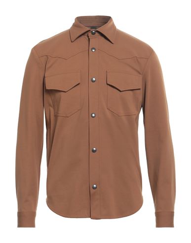 Hōsio Man Shirt Brown Size 40 Cotton, Polyamide, Elastane
