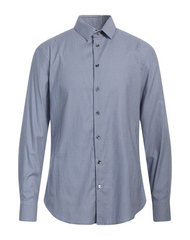 Giorgio Armani Man Shirt Navy Blue Size 17 Cotton, Elastane In Gray