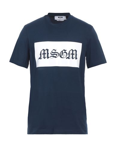 Msgm Man T-shirt Navy Blue Size Xs Cotton In Metallic