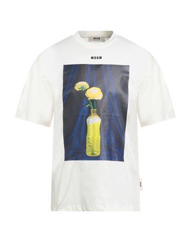 Msgm Man T-shirt Cream Size Xs Organic Cotton In Multi